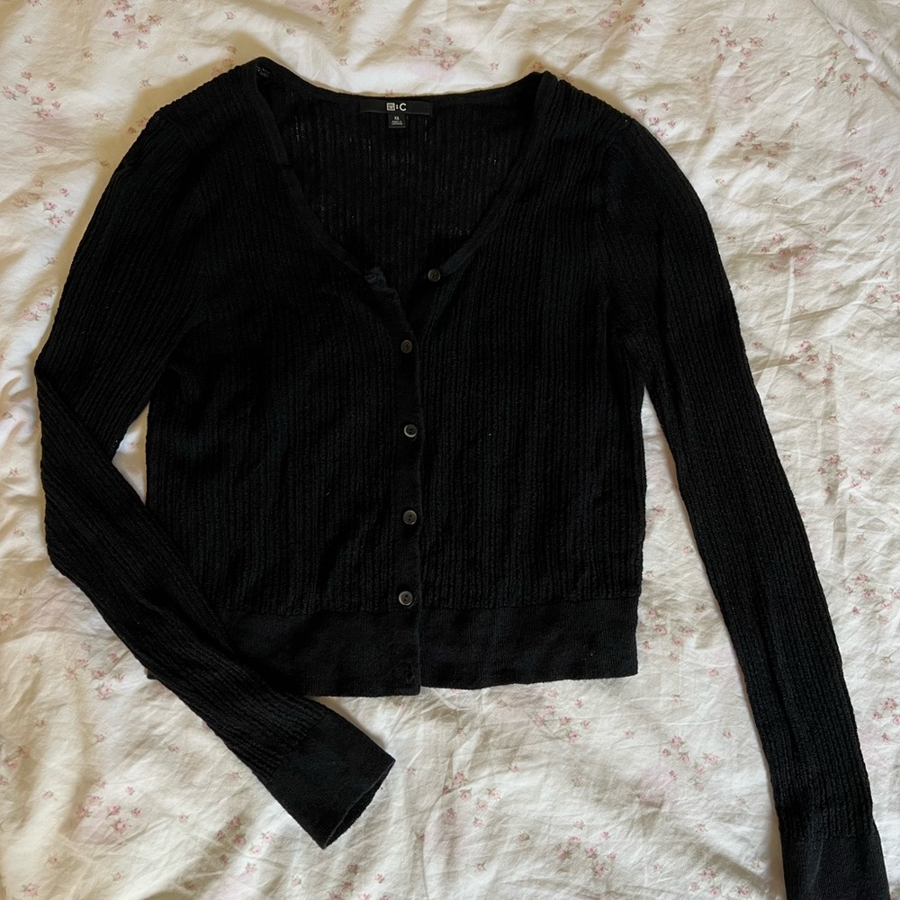Black Uniqlo Cardigan Lightweight Ribbed Fabric Size S